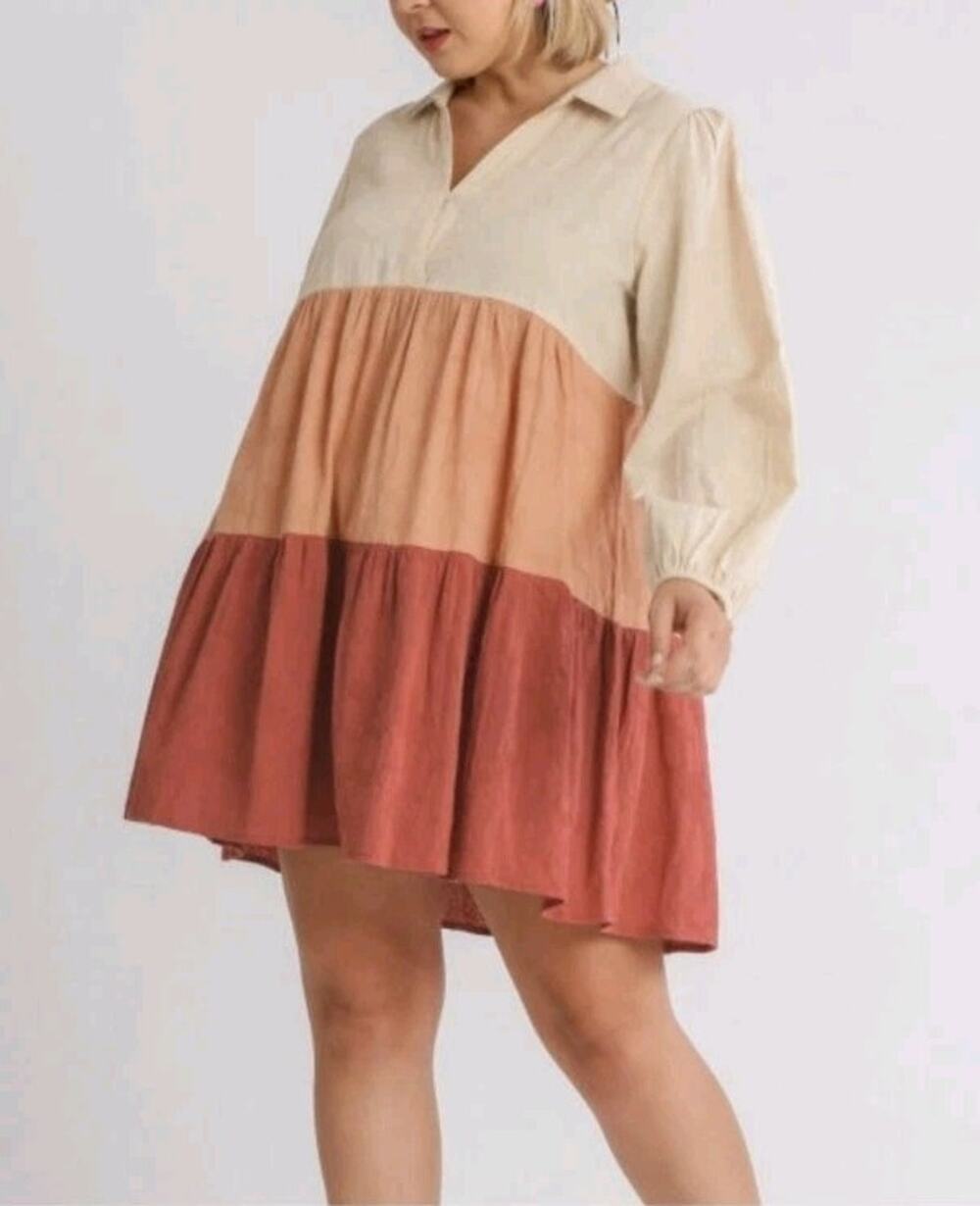 Simply Southern Sz L Women's HOBO Cottage Core Cotton Long Slv Dress Color Block